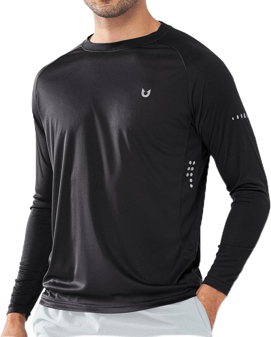 NORTHYARD Men's Sun Protection Shirts UPF 50+ Long Sleeve Swim Rash Guard Shirt Running Workout Athletic Hiking UV Fishing (Large, Black)