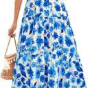 BTFBM Women's Clothing Wedding Guest Dresses Casual Boho Floral Short Sleeve Smocked Maxi Beach Spring Summer Dress 2026 (Blue, S)