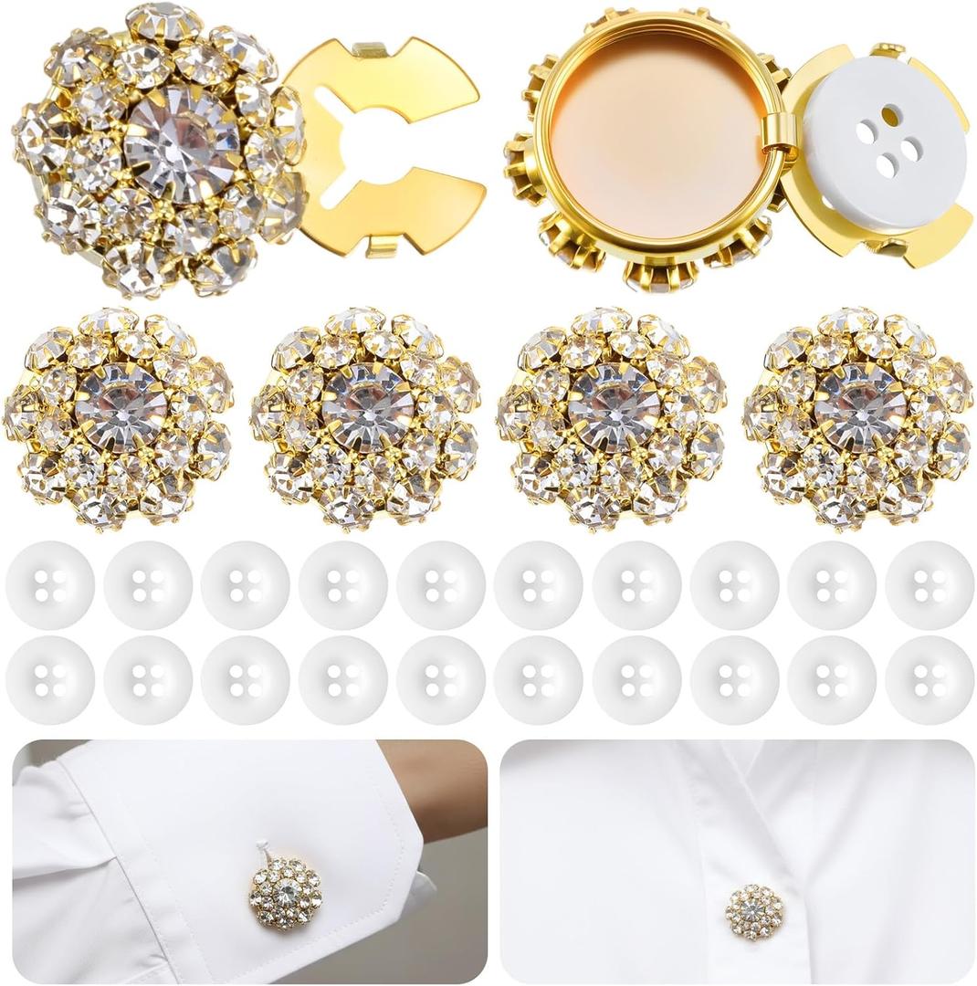 Button Covers, Button Covers for Women Blouses Rhinestone Buttons Buttons Cover for Women 6 Pack Sewing DIY Embellishments Craft Supplies Shiny Decoration for Clothing(Gold)