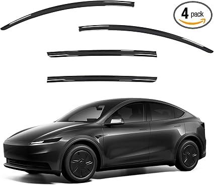 Window Visors Rain Guards Compatible with Tesla Model Y 2020-2026 Out-Channel Tape-On, Shatterproof Side Window Wind Deflectors, Extra Durable Vent Shades Accessories, Black PC material-4PCS, Size: Tesla Model Y 2020-2026