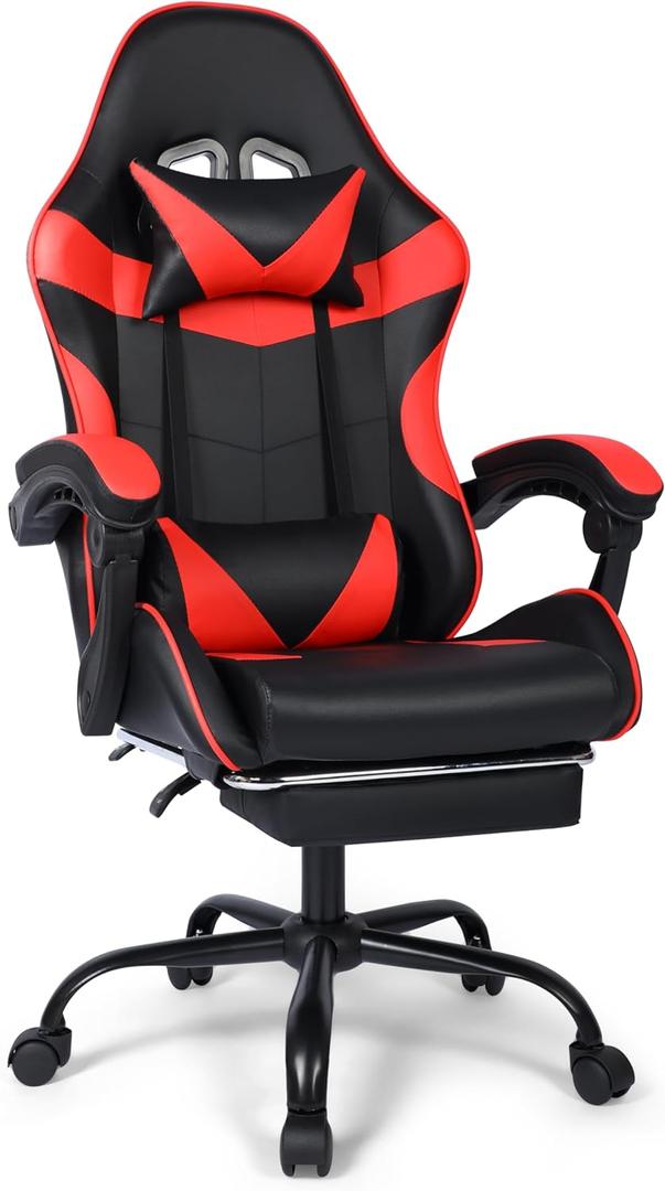 FAB&Deluxe Gaming Chair, Ergonomic Computer Office Chair with Footrest and Lumbar Support, Height Adjustable Desk Chair with 360 Swivel Seat and Headrest, Red & Black FAB&Deluxe Gaming Chair, Ergonomic Computer Office Chair with Footrest and Lumbar Support, Height Adjustable Desk Chair with 360 Swivel Seat and Headrest, Red & Black