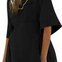 Yousify Rompers for Women 2025 Spring Outfits Summer Casual Short Sleeve Crew Neck Loose Jumpsuits with Pocket (Medium, Black)