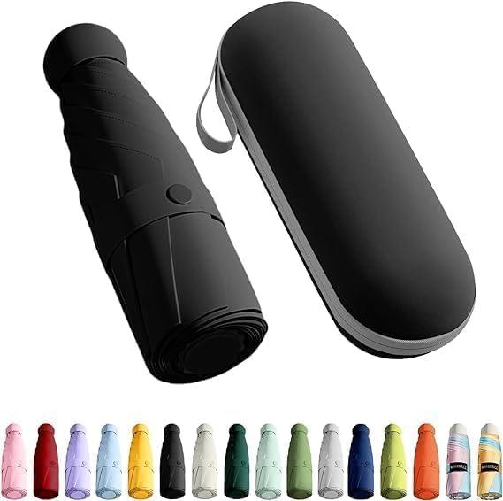 Travel Essentials Mini Umbrella for Purse With Case Small Compact UV Sun Protection Lightweight Tiny Pocket Manual Open Close Umbrella for Women Kids and Men Fits Purse Backpack