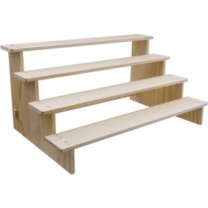 15.75" 4 Tier Wooden Display Rack,Straight Display Shelves 4 Tier All Wooden Vintage Ladder Shelf,Wood Color