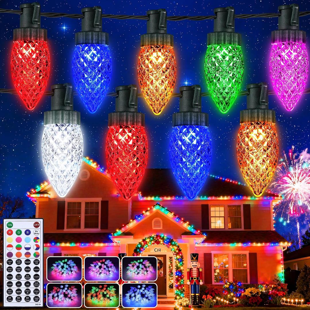 Joomer Christmas String Lights, 129FT 198 LED C9 Color Changing RGB Xmas Tree Lights Remote Control Outdoor Waterproof for Christmas Decor (Non-Connectable)