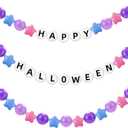 Halloween Giant Friendship Bracelet Garland Jumbo Happy Halloween Banner with Foam Circles Plastic Balls for Birthday Party Decorations Supplies Indoor Outdoor(Blue and Purple)