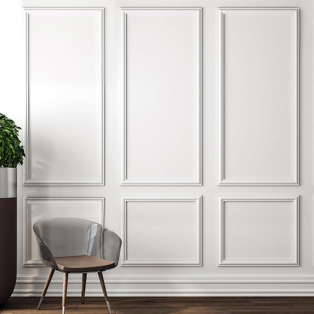 Pangda 3 Set Peel and Stick Wall Molding Kit, 3D Premade Accent Molding Wainscoting Panel for Interior Wall Moulding Decor, Ready to Assemble Wainscoting Accent Panel (24 x 54in)