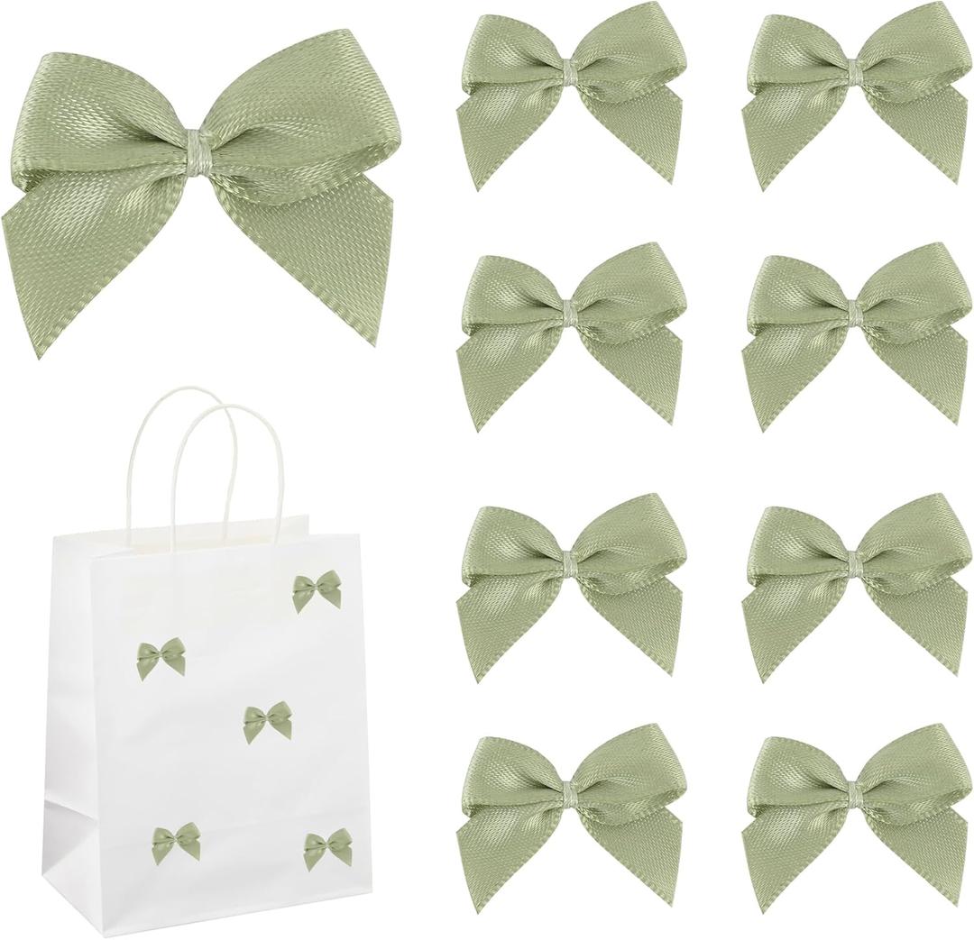 AIMUDI 150 PCs Small Sage Green Bows 1.2'' Satin Bows for Gift Wrapping Mini Bow for Treat Bags Cakes Balloons Gift Boxes Envelopes Wedding Baby Shower Birthday Party Decoration