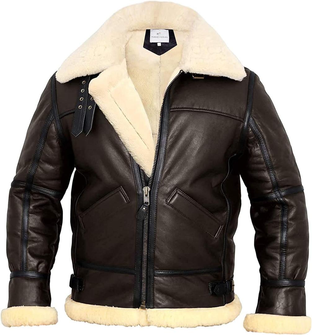 B3 Bomber Jacket Aviator Real Shearling B3 Bomber Jacket Winter (XX-Large, Brown)