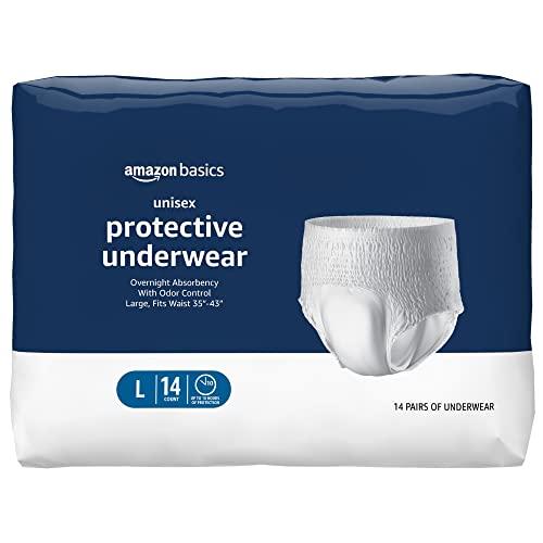 Amazon Basics Unisex Protective Underwear, Overnight Absorbency, Large, 14 Count, (1 Pack of 14)