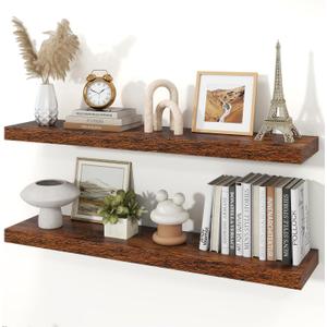 Floating Shelves for Wall, 9.3" Deep Wall Mounted Wood Shelves for Bathroom, Bedroom, Living Room, Kitchen, Hanging Shelf for Books/Storage/Room Decor (Brown, 40") (40" Set of 2)