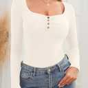 Amoretu Womens Henley Tops Long Sleeve Scoop Neck Tshirts Ruched Fitted T Shirts (Black, L)