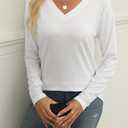 Soft Long Sleeve Shirts for Women, V Neck Lightweight Long Sleeve Tops for Women Loose Fit Basic Tunic Shirts Trendy (White, L)