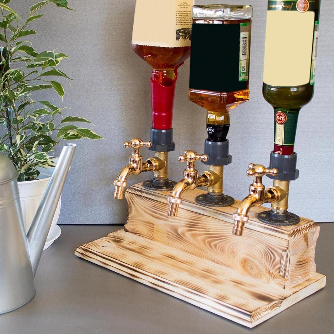 Wood Faucet Whisky Liquor Dispenser for Home Bar Farmhouse Decor | Rustic Wine Alcohol Decanter Gifts for Men, Christmas Fathers Day Birthday Gifts for Father Grandfather Husband (3 Faucet Style)