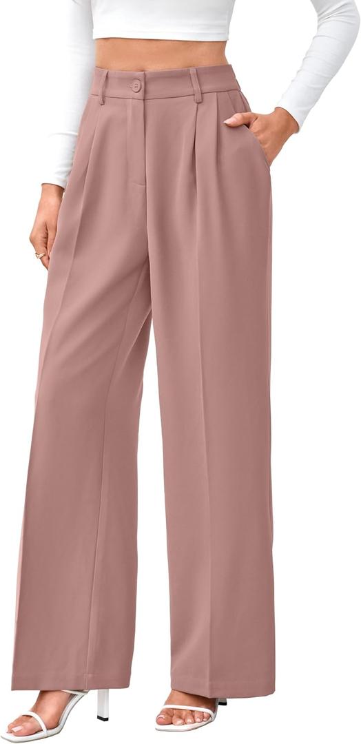 FUNYYZO Wide Leg Dress Pants for Women Work Slacks Business Casual Outfits (Pink, XS)