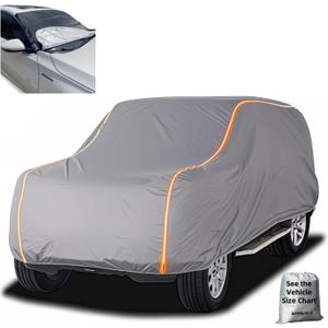 Large SUV Car Cover Winter Summer Car Cover Full Size SUV Cover Waterproof All Weather Tarp FIT Chevy Tahoe Clam Yukon Hummer H2 201" to 215" (Gray(Max))