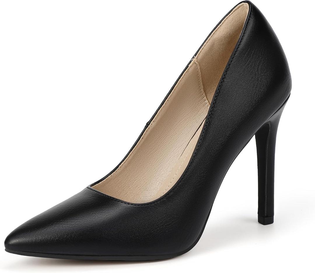 IDIFU Women High Heels Closed Pointed Toe Stiletto Pumps Shoes (Black, 9)