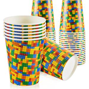 Cunhill 36 Pcs 9 oz Party Paper Cups Party Supplies Disposable Paper Drinking Cups for Birthday Decorations Sport Picnics(Building Block)