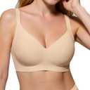 LUXMAY Wireless Comfortable Bra Seamless No Underwire Bras Full Coverage Push Up Women Wirefree Bras with Support Nude 38DDD