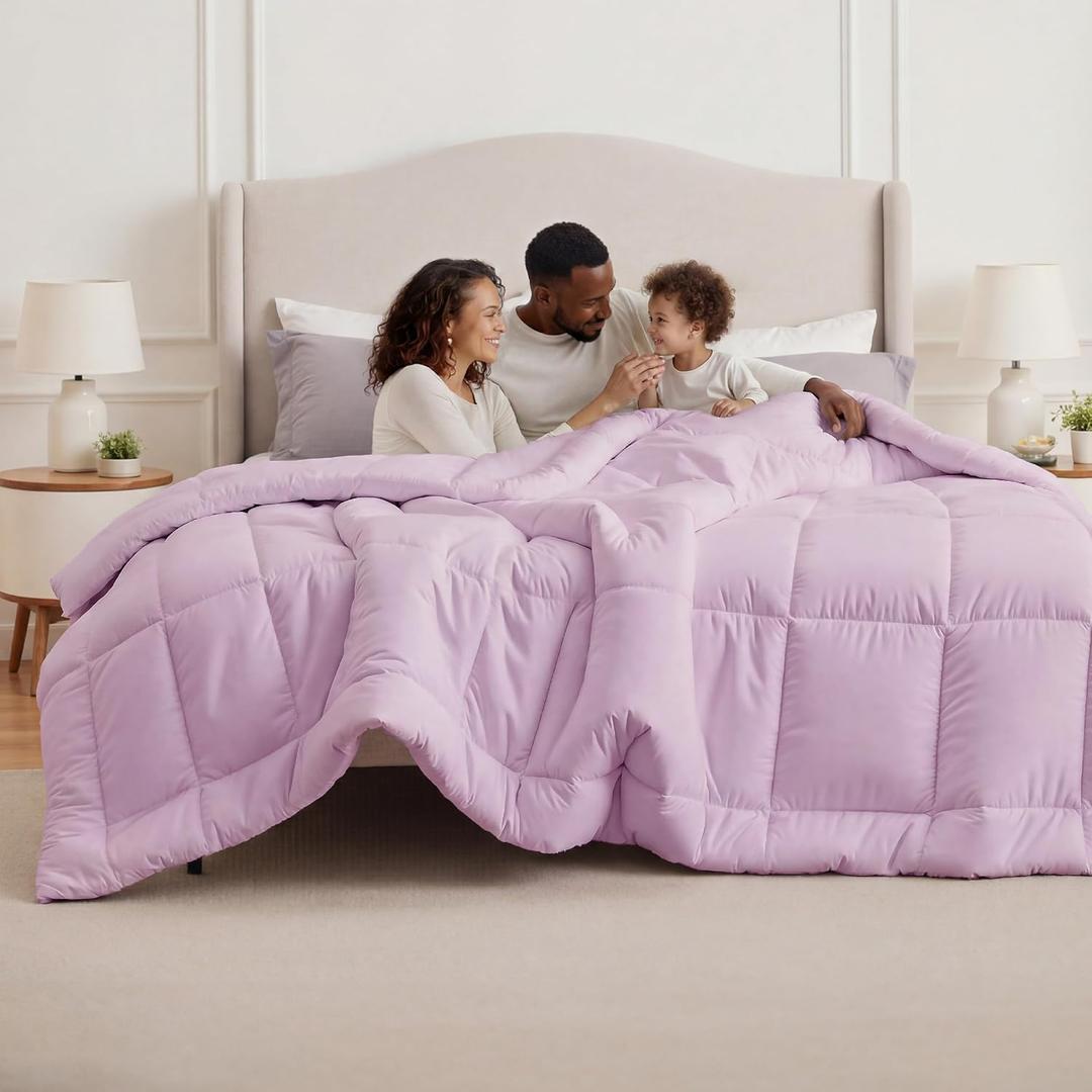 Bedsure Comforter Duvet Insert - Quilted Comforters Oversized King Size, All Season Duvet, GentleSoft Down Alternative Bedding, with 8 Tabs, Gifts for Women, Light Purple, Oversized King 116x98 Inche
