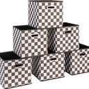 Household Essentials Fabric Storage Bins 6 Piece Set, Checkerboard White and Black (11 L x 11 W x 11 H)