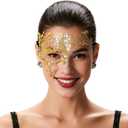 Masquerade Mask for Women, Masquerade Mask for Venetian Ball, Wedding, Mardi Gras&Costume Party, Stretch Cord Design (Gold, Style-2)