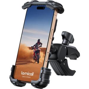 Lamicall Bike Phone Holder Mount - Motorcycle Handlebar Phone Mount Clamp, One Hand Operation, ATV Scooter Phone Clip for iPhone 16/15 Pro Max / 14 Plus, Galaxy S10 and 4.7-6.8" Cellphone, Black