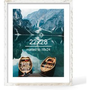 Hongkee 22x28 Frame, Distressed White Wood Style - Display Posters 18 x 24 with Mat or 22x28 without Mat, Wall Mounting Horizontal and Vertical, 1 Pack