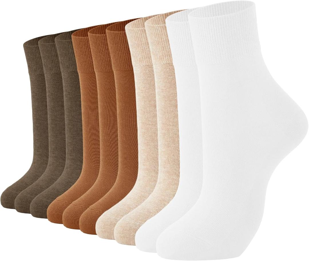 J-BOX Crew Socks for Women Casual Cotton Socks Soft Breathable Dress Socks 10 Pairs (6-9, White 2+khaki 2+brown 3+camel 3)