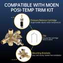 Shower Valve Replacement for Moen Posi-temp Valve, Brass 4 Port Valve, 1/2 Inch Connection, Adjustable Water Temperature & Scald Guard, Bathtub and Shower Rough-In(with Screwdriver Stops)