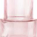 Pink Glass Vase, Ribbed Glass Vase for Tulips, Flower Vases for Bouquet, Pink Modern Vases for Living Room, Dining Table, Entryway, Mantle, Shelf, Wedding, Office, 7.5 Inches