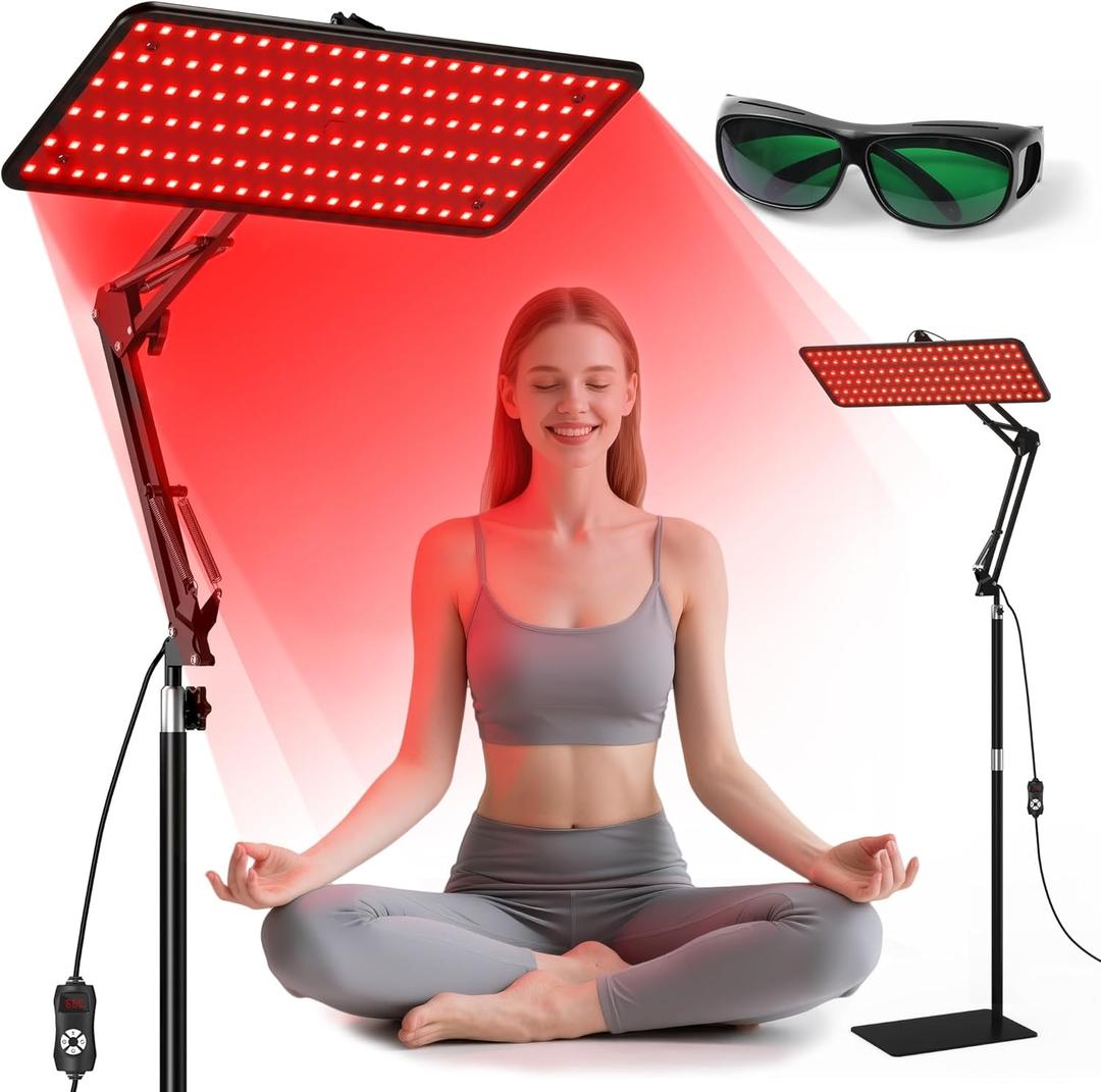 Morfone Red Light Therapy for Body & Face - Infrared Light Therapy Lamp 660nm, 850nm, 940nm Tri-Wavelength LED Beads Panel with Height Adjustable Stand for Home Use, Gift for Women Girls
