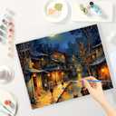 Landscape Paint by Numbers Kit for Adults - DIY Old Water Town at Night with Full Moon Painting on Canvas 16x20 Inches,Acrylic Paint Set,Suitable for Beginners,Asian Art for Decoration/Gifts