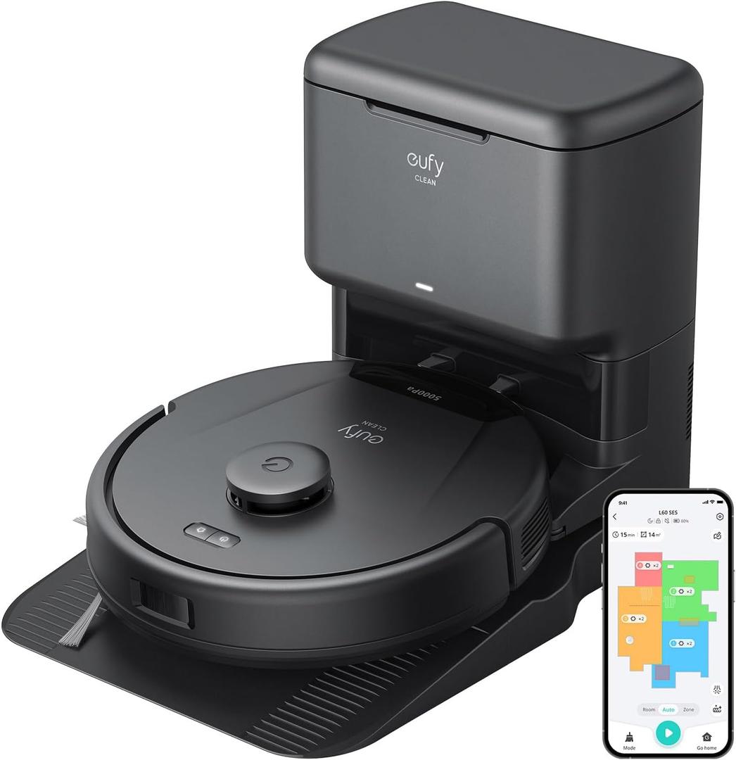 eufy L60 Robot Vacuum with Self Empty Station, Hair Detangling Technology, Up to 60 Days Hands Free Cleaning, 5,000 Pa Suction, Remove Hair, Dust (01-L60 SES)