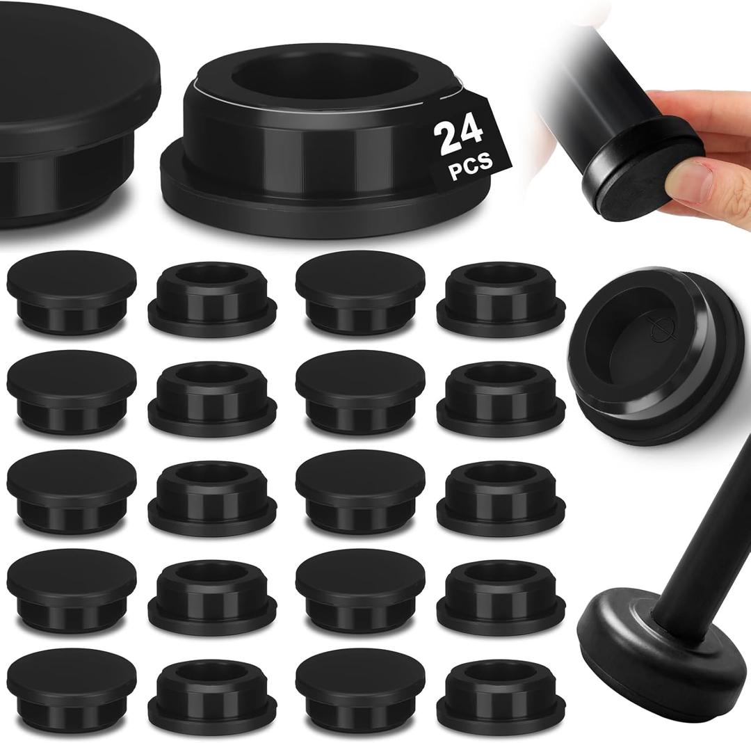 Pangda 24 Pack 1-1/4" Wrought Iron Chair Leg Caps, Round Plastic Furniture Leg Caps, Heavy Duty Rubber Chair Glides Floor Protector for Indoor Outdoor Patio Furniture, Black