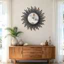 18 Inch Boho Sunburst Mirror, Round Wooden Wall Decor Starburst Sun Mirror for Bedroom, Living Room, Bathroom, Hallway, Balcony, Farmhouse Entryway, Housewarming Gift（Black