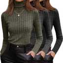 3 Pack Women's Turtleneck Sweaters Ribbed Long Sleeve Turtle Neck Top Slim Fitted Knit Lightweight Pullover Sweater (Black, Dark Gray, Army Green) Small
