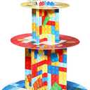 Zopeal Building Block Cupcake Stand 3 Tier Colorful Blocks Happy Birthday Theme Cupcake & Cake Stand Holder Cardboard Dessert Tower for Kids Birthday Party Supplies