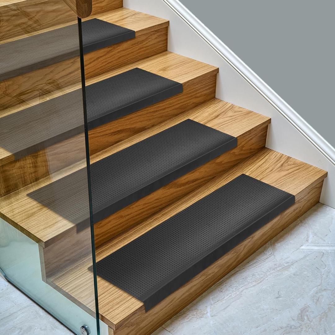 Ottomanson Outdoor Bullnose Stair Treads – Dots Heavy-Duty Non Slip Stair Mats – Strong Grip for Concrete, Brick & Textured Steps – Requires Fastening on Wooden & RV Steps, Pack of 5