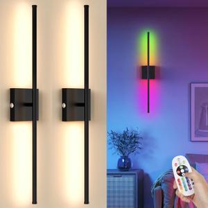 RGB Battery Operated Wall Sconces Set of Two, 12000mAh Rechargeable Wall Sconces, Wireless Wall Lights for Bedroom, Living Room, Hallway (27.5 inches)