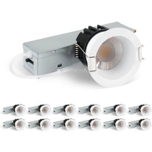 zouzai 2 Inch LED Recessed Lighting, 5CCT Anti-Glare Downlight with Junction Box, Dimmable, 2700K-5000K Selectable, 8W COB 840LM, IP65 Wet Rated, CRI90+, ETL & Energy Star, (White, 2 inch 12 Pack)