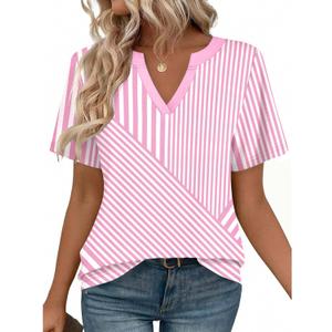 Zeagoo Womens Tops Short Sleeve V Neck Tee Shirts Cute Dressy Casual Clothing Business Work Blouse (Pink, XXL)