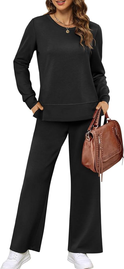 XIEERDUO Women's 2 Piece Lounge Sets Side Slit Outfits Wide Leg Tracksuit Comfy Loungewear Fashion Sweatsuit (Large)