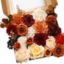 LITOYNAN Artificial Flowers Orange Burgundy Combo Box Set for DIY Wedding Bouquet Arrangement, Fall Silk Faux Flower for Bridal Table Centerpieces Party Cake Baby Shower (Orange & Burgundy)