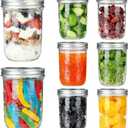 P&C GOODS Wide Mouth Mason Jars 16 oz with Lids 8 Pack, Canning Jars with Metal Airtight Lids and Bands, 16 oz Mason Jars for Fermenting, Freezing, Preserving, Meal Prep