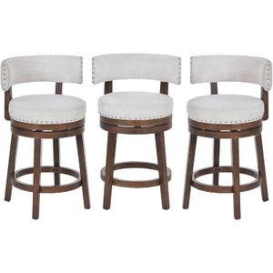 COLAMY Swivel Counter Height Bar Stools Count of 1, 25 Inch Modern Upholstered Kitchen Island Barstools with Back, Wood Swivel Bar Chairs for Counter Bar Dining Room, Beige