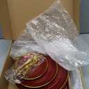 6 Pcs Cupcake Display Stand Set 3 Tiered Tray Stand Red Dessert Display Serving Tower Tray with Gold Rim Rectangle Serving Trays Cake Candy Stands for Tea Wedding Birthday Tea Party