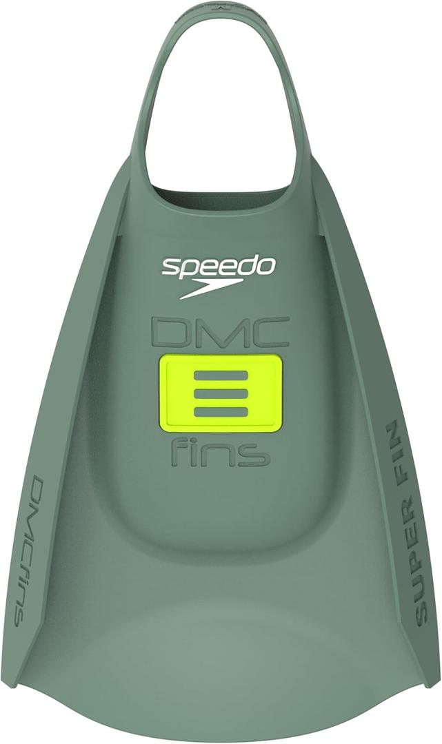 Speedo Unisex-Adult Swim Training Fins Silicone (Medium, DMC Super Soft Olive/Hyper Yellow)