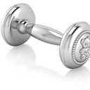 Silver Plated Teddy Rope Dumbbell Rattle for Newborn Baby boy and Baby Girl - Non-tarnishing, Durable, and Custom Engraveable Gift - Packaged in a Beautiful Gift Box