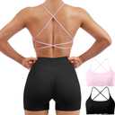 SUUKSESS Women 2 Piece Open Back Sports Bra Pack Strappy Workout Gym Yoga Crops (Small, #1 Pack (Pink & Black))